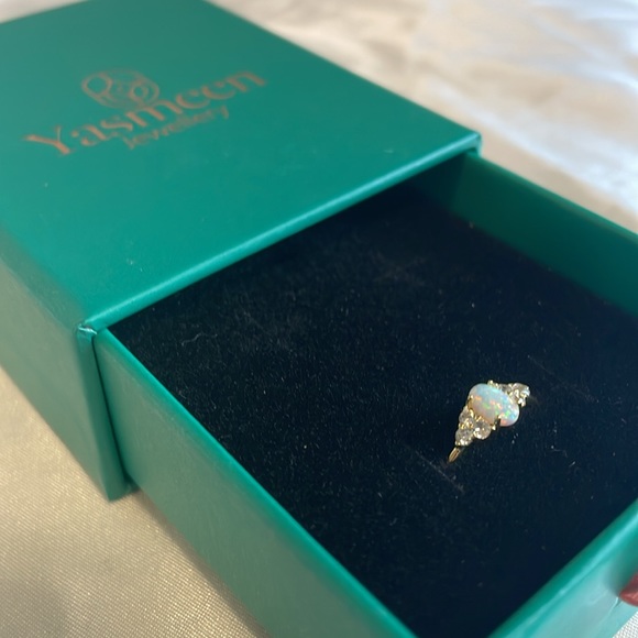 New: 18K Gold Vermeil Opal Gemstone CZ Stones Ring - Picture 5 of 12